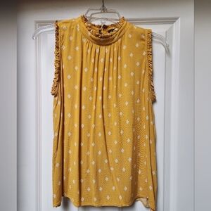 Gibson Yellow Sleeveless Ruffle Blouse, Small
